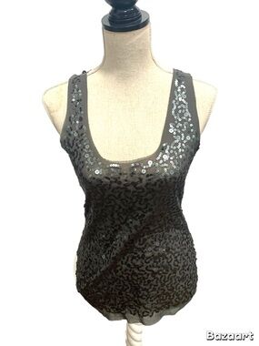 Max Studio Black Sequin Scoop Neck Tank Top